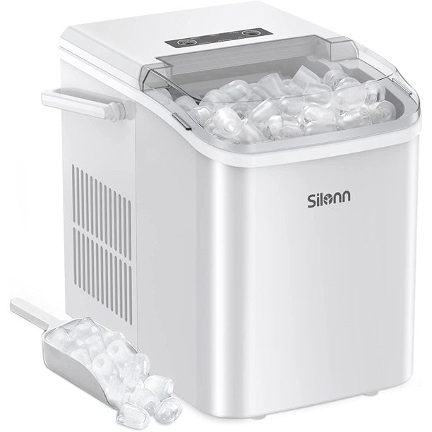 Ice Makers Countertop with Handle, 9pcs/7min, 26lbs/24h, w/ 2 Sizes Bullet-Shaped Ice, Self-Cleaning, w/Scoop & Basket for Home, Kitchen, Office, Bar, Party, White - Walmart.com