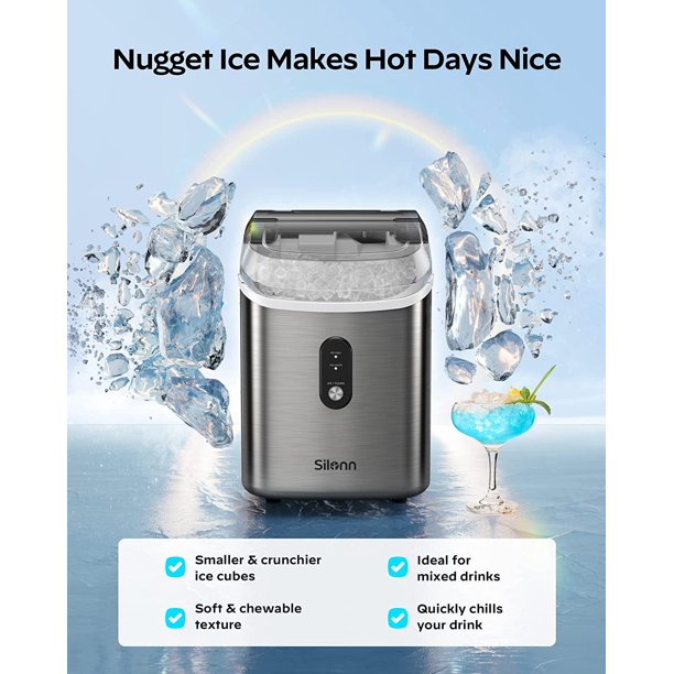 Nugget Ice Makers Portable Countertop, 33lbs/24H, Self-Cleaning, w/Scoop & Basket for Home, Kitchen, Office, Bar, Party, Silver - Walmart.com