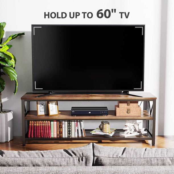 Myfurnideal TV Stand for 60" TV 3-Tier Entertainment Center with Storage for Living Room, Rustic Brown - Walmart.com