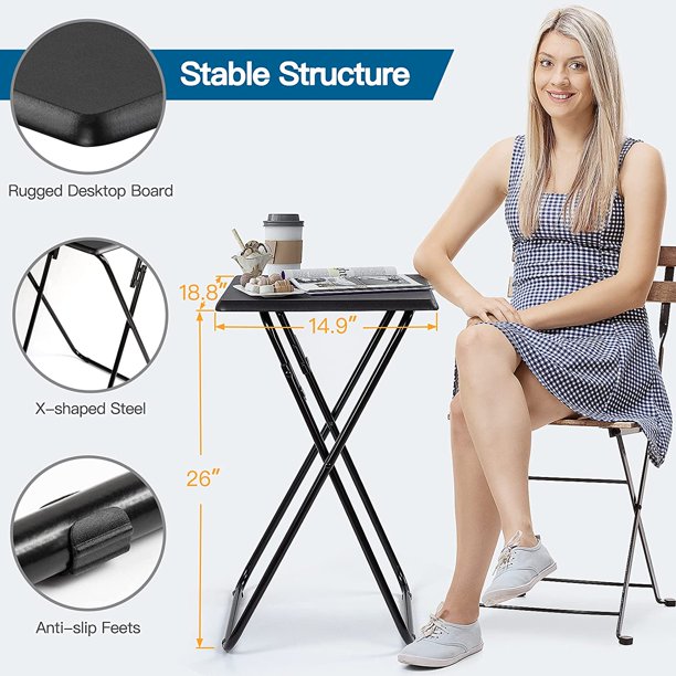 Pipishell Folding TV Tray Table & Snack Table Tray for Home Office,14.9"D x 18.8"W x 26"H inch Black