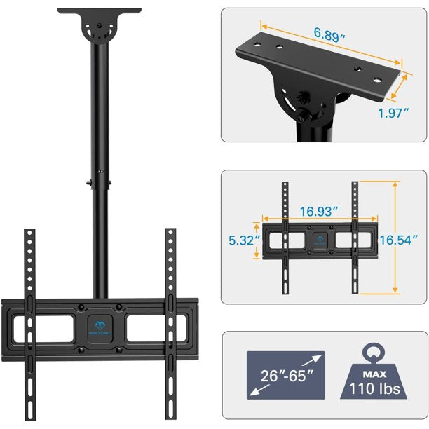 Ceiling TV Mount for 26-65 inch TVs Hanging Full Motion TV Mount Bracket, Holds up to 110lbs, Max 400x400mm