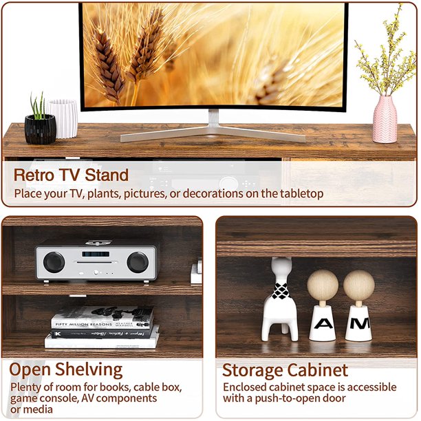 TV Console Table with Storage for 55 inch TV Retro Wood TV Stand & Entertainment Center for Living Room Bedroom - Walmart.com