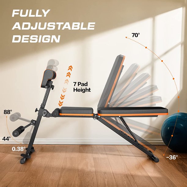 Adjustable Weight Bench with 772lbs Weight Capacity Foldable All-in-One Workout Bench with Two Exercise Bands for Home Gym - Walmart.com