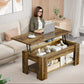 39.4" Lift Top Coffee Table with Storage Compartment and Shelves for Living Room, Vintage Brown - Walmart.com