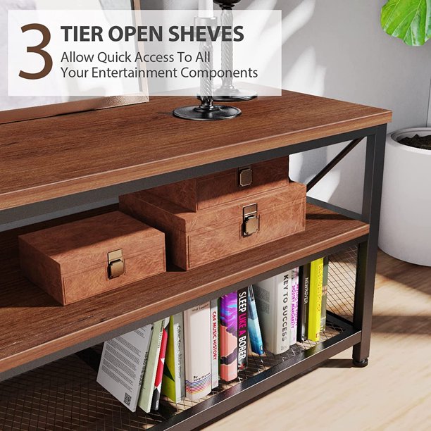 Myfurnideal TV Stand for 60" TV 3-Tier Entertainment Center with Storage for Living Room, Cherry - Walmart.com