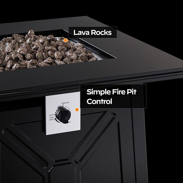 28" Gas Fire Pits Table 2 in 1 Propane Fire Pit W/ Lid and Lava Rock for Outside, 50,000 BTU, Black - Walmart.com