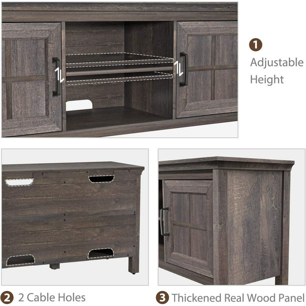 Farmhouse TV Stand for 65 Inch TVs Wood Media TV Table with Adjustable Storage Cabinet, Brown - Walmart.com