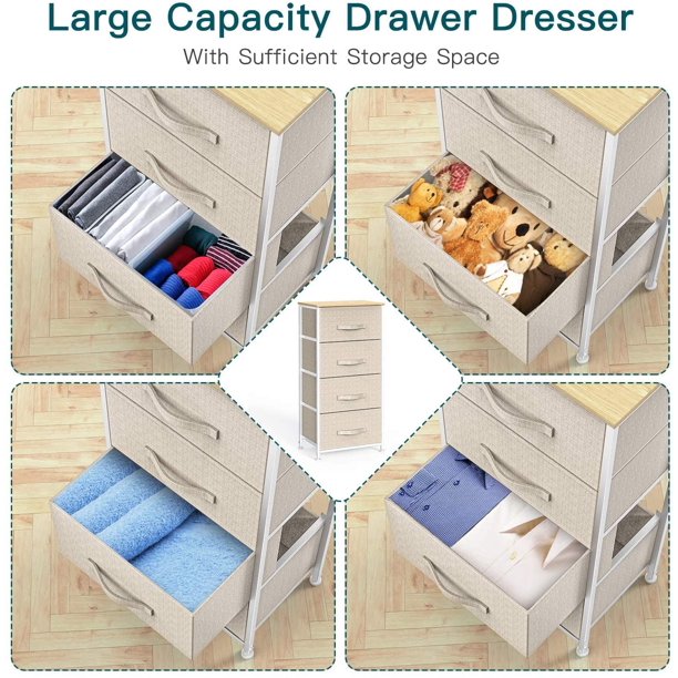 4 Drawer Dresser Fabric Storage Tower with Wood Top Organizer Unit for Closets Bedroom Nursery Room Hallway - Walmart.com