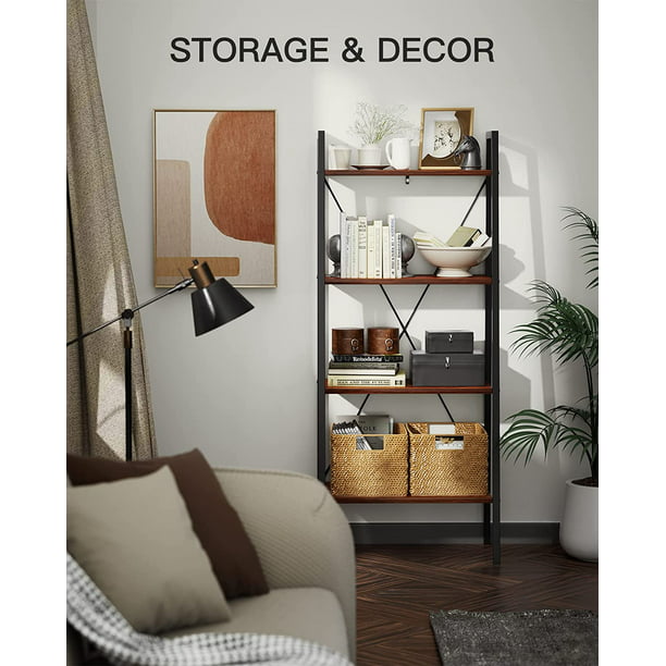 Myfurnideal 4-Tier Ladder Shelf Industrial Storage Bookshelf Standing Bookcase for Living Room, Bedroom, Kitchen, Bathroom, Balcony - Walmart.com