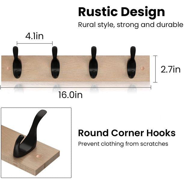 Myfurnideal 2 Packs Coat Rack Wall Mount Hooks Coat Hat Hanger for Wall Organized and Storage in Living Room, Bedroom, Light Brown - Walmart.com