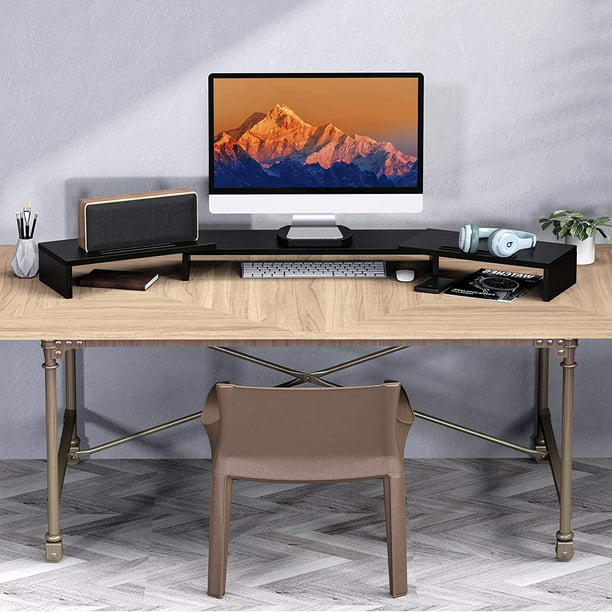 Triple Monitor Stand Riser with 2 Slots for Phone & Tablet Adjustable Computer Stand for Computer, Screen, Tablet, Printer - Walmart.com