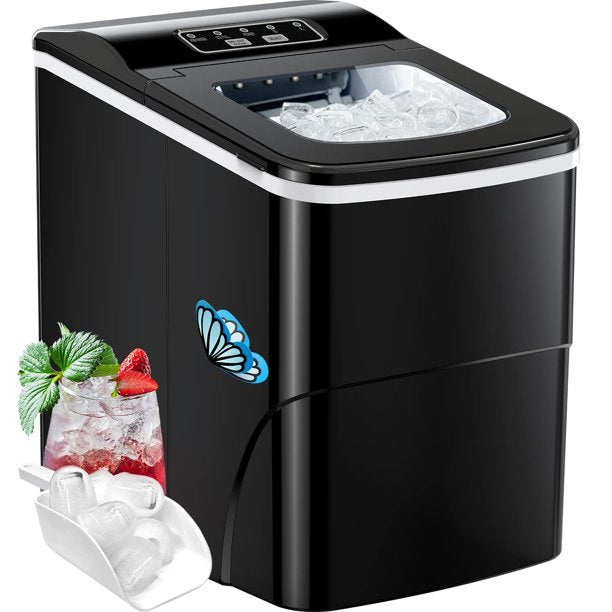 Ice Maker Machine for Countertop W/ 2 Sizes Bullet-Shaped Ice, 9pcs/6min, 26lbs/24h, Self-Cleaning, W/Scoop & Basket for Home, Kitchen, Office, Bar (Black) - Walmart.com