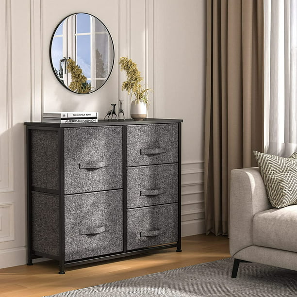 5 Drawer Dresser Fabric Storage Tower with Wood Top Organizer Unit for Closet, Hallway, Entryway, Nursery Room, Bedroom, Living Room - Walmart.com