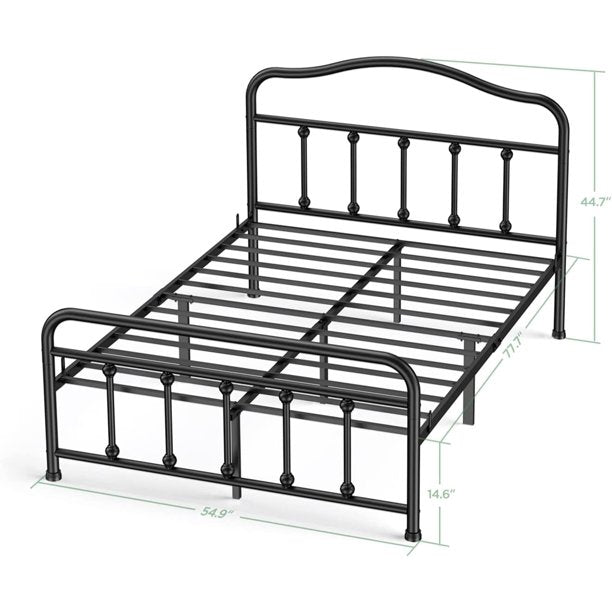 Full Size Metal Bed Frame No Box Spring Needed Platform Bed Frame with Sturdy Steel Headboard and Footboard, Black - Walmart.com