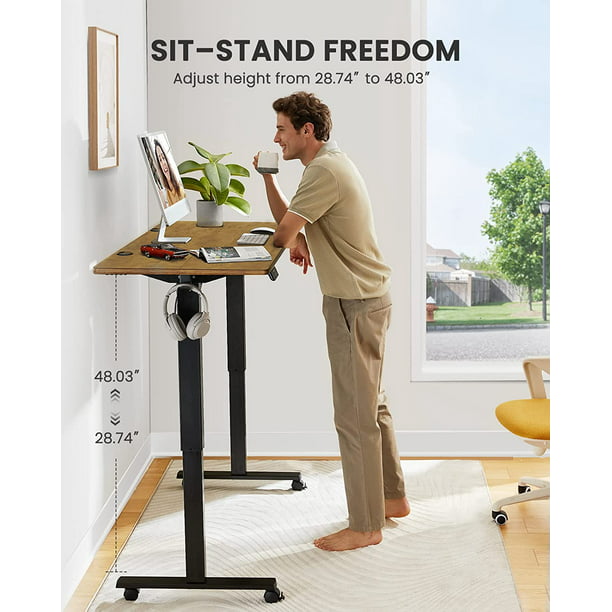 Electric Standing Desk with Wheels 55 x 24 Inch Height Adjustable Computer Stand Up Table for Home Office, Vintage Brown - Walmart.com