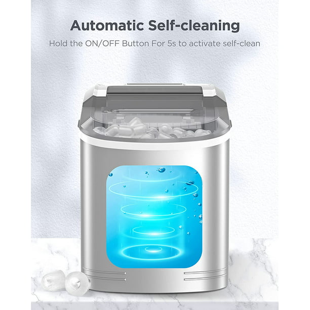 Portable Ice Makers Countertop, 9pcs/6min, 26lbs/24h, w/ 2 Sizes Bullet-Shaped Ice, Self-Cleaning, w/Scoop & Basket for Home, Kitchen, Office, Bar, Party, Silver - Walmart.com
