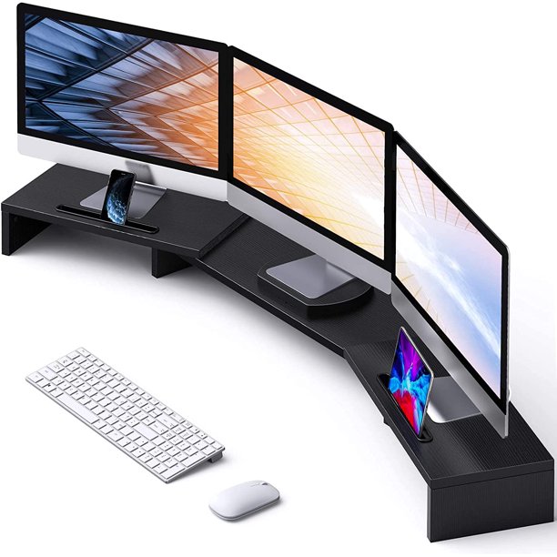Triple Monitor Stand Riser with 2 Slots for Phone & Tablet Adjustable Computer Stand for Computer, Screen, Tablet, Printer - Walmart.com