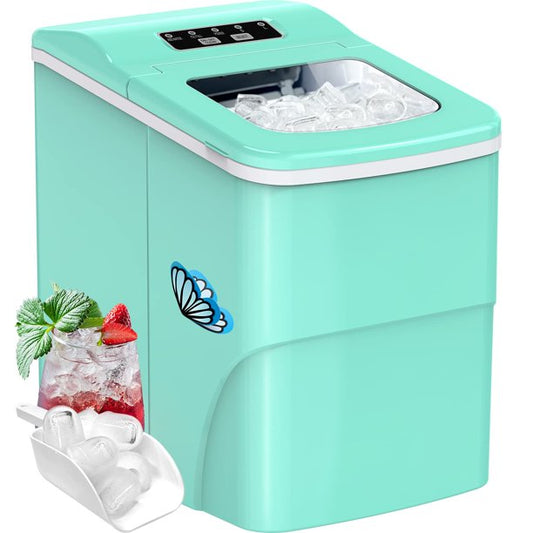 Ice Maker Machine for Countertop W/ 2 Sizes Bullet-Shaped Ice, 9pcs/6min, 26lbs/24h, Self-Cleaning, W/Scoop & Basket for Home, Kitchen, Office, Bar (Green) - Walmart.com