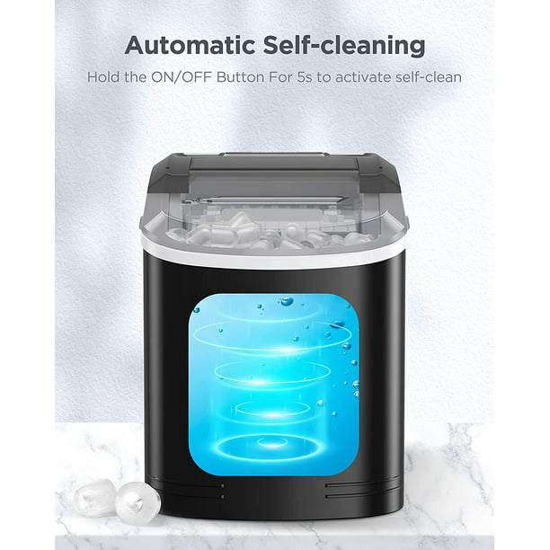 Portable Ice Makers Countertop, 9pcs/6min, 26lbs/24h, w/ 2 Sizes Bullet-Shaped Ice, Self-Cleaning, w/Scoop & Basket for Home, Kitchen, Office, Bar, Party, Black - Walmart.com