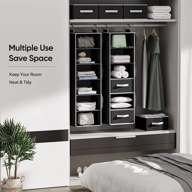 6-Shelf Hanging Closet Organizer Hanging Shelves for Closet with 3 Removable Drawers & Side Pockets, 12'' x 12'' x 43.3'' - Walmart.com