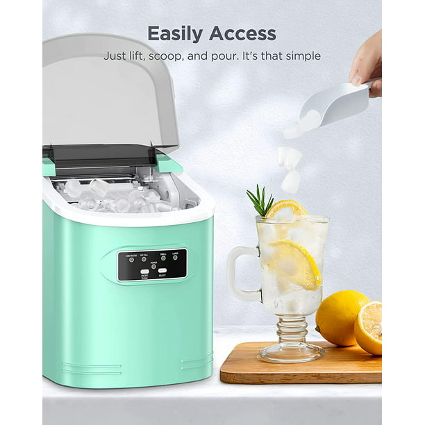 Portable Ice Makers Countertop, 9pcs/6min, 26lbs/24h, w/ 2 Sizes Bullet-Shaped Ice, Self-Cleaning, w/Scoop & Basket for Home, Kitchen, Office, Bar, Party, Green - Walmart.com