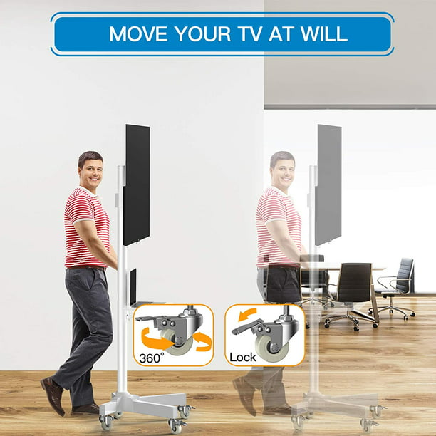 Mobile TV Cart with Wheels Height Adjustable Rolling TV Stand for 23 to 60 inch Flat Panel TVs, White - Walmart.com