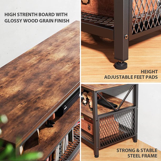 Myfurnideal TV Stand for 60" TV 3-Tier Entertainment Center with Storage for Living Room, Rustic Brown - Walmart.com