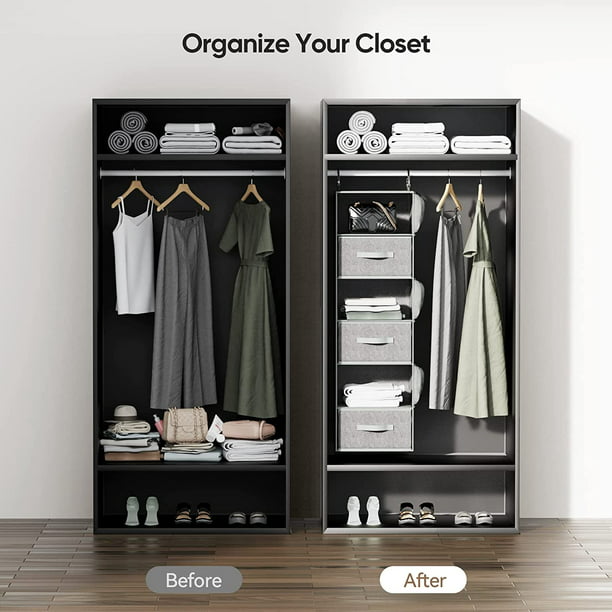 6-Shelf Hanging Closet Organizer Hanging Shelves for Closet with 3 Removable Drawers & Side Pockets, 12'' x 12'' x 43.3'' - Walmart.com