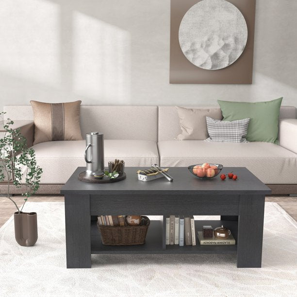 39.4" Lift Top Coffee Table with Storage Compartment and Shelves for Living Room, Black - Walmart.com