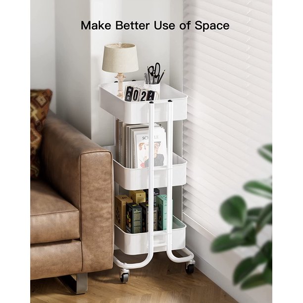 Myfurnideal 3-Tier Rolling Utility Cart Metal Storage Cart with Handle for Kitchen, Dining Room, Living Room, Hold up to 66lbs - Walmart.com