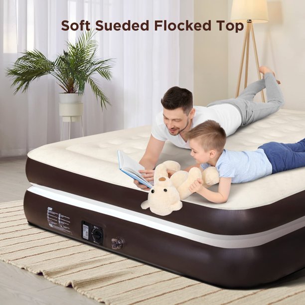 16" King Air Mattress with Built-in Pump and Carrying Bag, Brown - Walmart.com