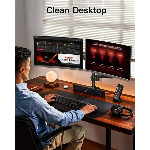 Myfurnideal Dual Monitor Stand Mount for 17-32 Inch Height Computer Screen Adjustable Gas Spring Double Arm Monitor Mount Desk Stand with Clamp - Walmart.com