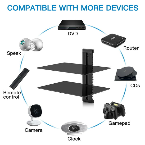 Floating AV Shelf Double Wall Mount TV Shelf - Holds up to 17.6lbs - DVD DVR Component Shelf - Perfect for Xbox, Projector, WiFi Router, Game Console and Cable Box - Walmart.com