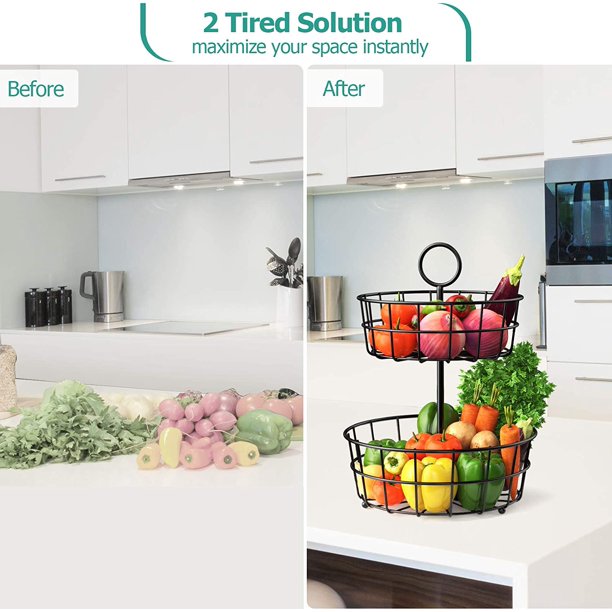 Myfurnideal Fruit Basket Holder 2-Tier Countertop Detachable Fruit Basket Bowl Stand Vegetable Organizer for Kitchen Counter, Dining Room Countertop, Black - Walmart.com