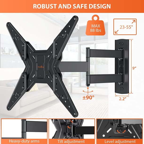 Full Motion TV Wall Mount Bracket for 23-55 Inch TVs with Swivel Articulating Extends Tilt Arm, Max 400x400mm, Hold up to 88lbs - Walmart.com