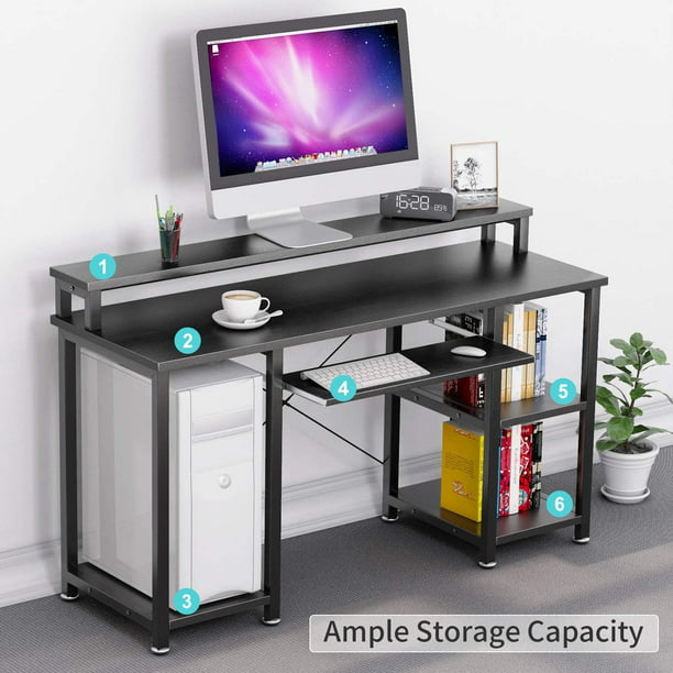 47" Computer Desk with Monitor Stand, Storage Shelves and Keyboard Tray Studying Writing Table for Home Office, Black - Walmart.com