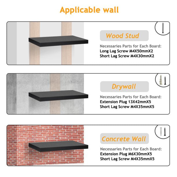 Myfurnideal 3 Packs Floating Shelves with Invisible Brackets Wall Mounted Shelves for Bedroom, Bathroom, Living Room, Kitchen - Walmart.com