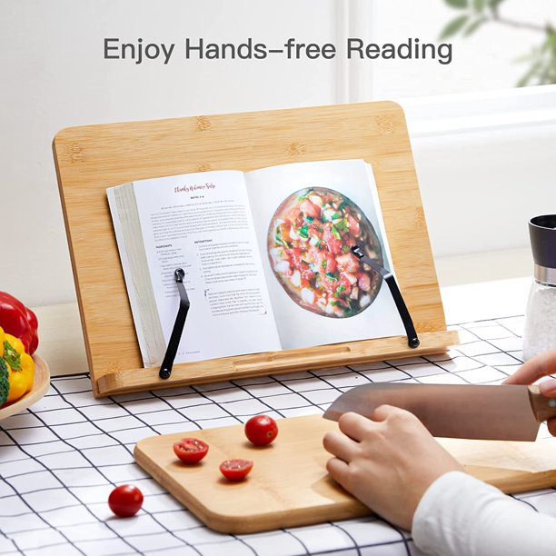 Myfurnideal Bamboo Book Stand Foldable Reading Book Holder Cookbook Book Holder with 5 Adjustable Height for Textbook, Receipe, Music Books, Tablet, Ipad - Walmart.com