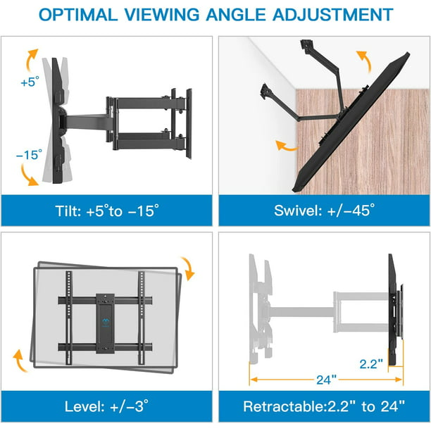 Myfurnideal Corner TV Wall Mount Bracket Full Motion Articulating TV Mount for 26-60 inch LED, LCD Flat Curved Screen TVs, Holds up to 99 lbs, Max 400x400 - Walmart.com