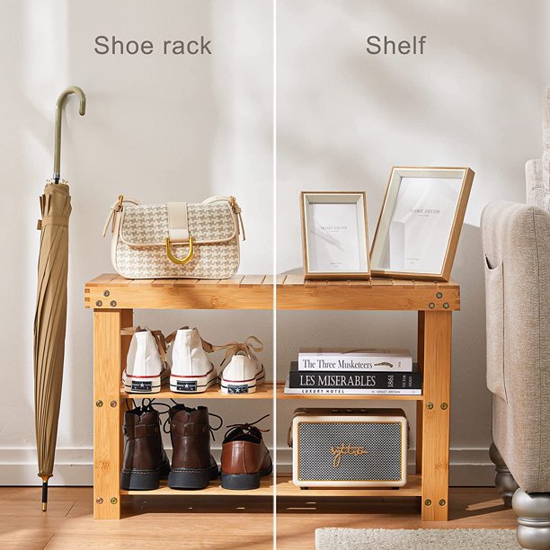 Bamboo 3-Tier Shoe Rack Bench Sturdy Shoe Organizer for Entryway Bedroom Living Room Balcony, Hold up to 300lbs - Walmart.com