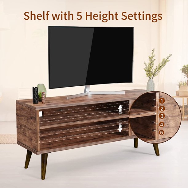 TV Console Table with Storage for 55 inch TV Retro Wood TV Stand & Entertainment Center for Living Room Bedroom - Walmart.com