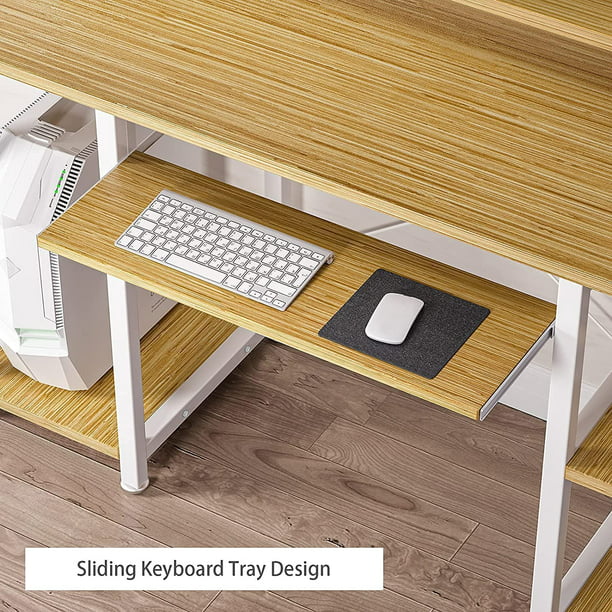 47" Computer Desk with Monitor Stand, Storage Shelves and Keyboard Tray Studying Writing Table for Home Office, Bamboo - Walmart.com