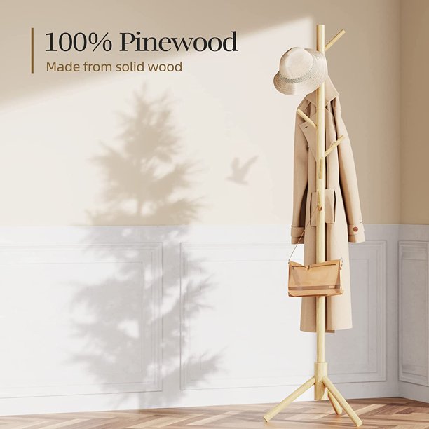 Coat Rack Stand with 3 Height Options and 8 Hooks Wooden Freestanding Coat Rack for Home, Office, Entryway, Hallway - Walmart.com