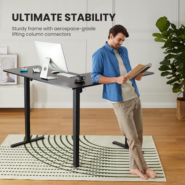 L-Shaped Electric Standing Desk 63 inches Height Adjustable Sit Stand up Corner Desk Double Motor Home Office Desk, Black - Walmart.com
