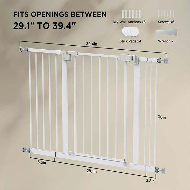 30" Height Baby Gate 29.1" to 39.4" Extra Wide Dog Gate with 2.8/5.5/8.3 Inch Extension kit for Stairs, Hallways, Bedrooms, White - Walmart.com