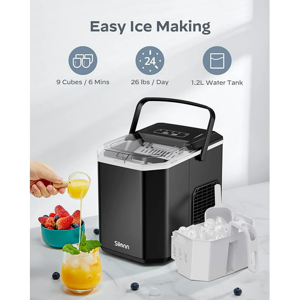 Countertop Ice Maker Machine with Handle, 9pcs/6min, 26lbs/24h, Self-Cleaning, W/2 Sizes Bullet-Shaped Ice, W/Scoop & Basket, Black - Walmart.com