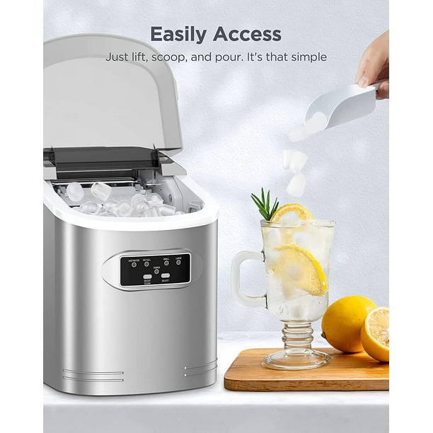 Portable Ice Makers Countertop, 9pcs/6min, 26lbs/24h, w/ 2 Sizes Bullet-Shaped Ice, Self-Cleaning, w/Scoop & Basket for Home, Kitchen, Office, Bar, Party, Silver - Walmart.com