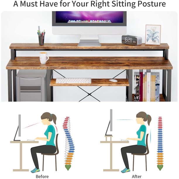 47" Computer Desk with Monitor Stand, Storage Shelves and Keyboard Tray Studying Writing Table for Home Office, Rustic Brown - Walmart.com