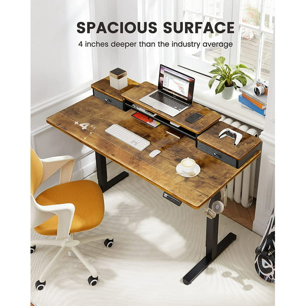 Height Adjustable Electric Standing Desk with Monitor Stand, 2 Drawers and Storage Shelf 55x28 Inches Sit Stand Up Desk, Vintage Brown - Walmart.com