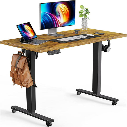 Electric Standing Desk with Wheels 55 x 24 Inch Height Adjustable Computer Stand Up Table for Home Office, Vintage Brown - Walmart.com